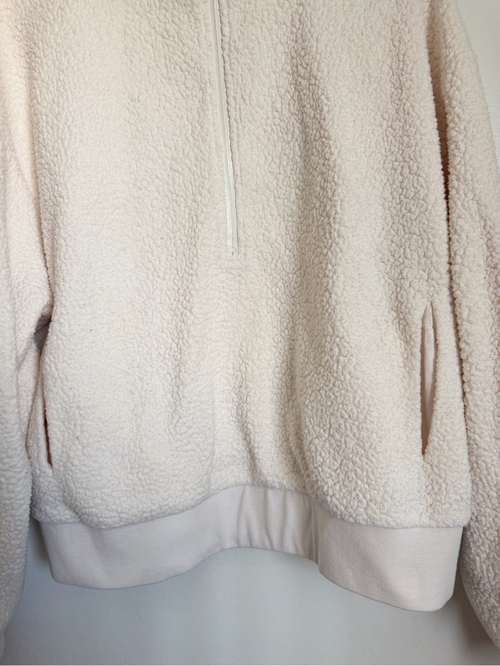 ALO Yoga Sherpa Cozy Sweater Half Zip Pullover Women Large Cream - Picture 2 of 10